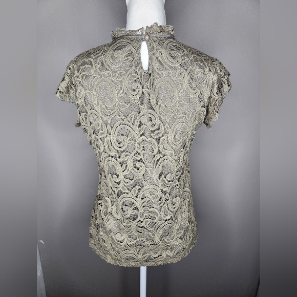 PerSeption Concept Cap Sleeve Lace Green Blouse. Size Small - Picture 3 of 8